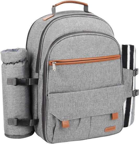Sunflora Picnic Backpack for 4 Person Set Pack with Insulated Waterproof Pouch for Family Outdoor Camping (Gray) by Sunflora