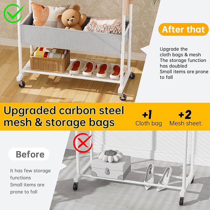 SINGAYE Wardrobe Standing Closet Clothing Rack With Shelf Hanging Clothes | Wardrobe Open Compact Small Metal Garment Hanger Stand Alone Free Standing Black Closet Rack Storage Organizer Heavy Duty - Image 3