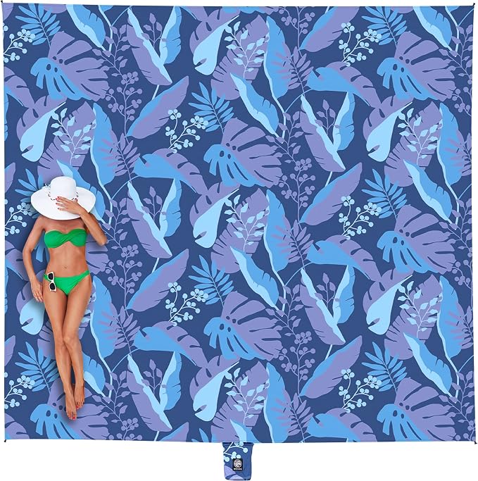 WEKAPO Beach Blanket Waterproof Sandproof Oversized, Extra Large Beach Mat Sand Free, Lightweight & Compact Sand Free Mat with 5 Stakes & 4 Corner Pockets by Wekapo