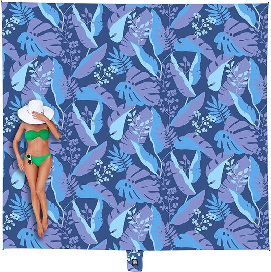 WEKAPO Beach Blanket Waterproof Sandproof Oversized, Extra Large Beach Mat Sand Free, Lightweight & Compact Sand Free Mat with 5 Stakes & 4 Corner Pockets by Wekapo