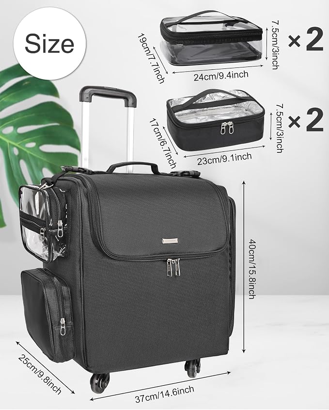 Relavel Rolling Makeup Train Case with 4 Pcs Clear Makeup Bags, Hairstylist Traveling Bag with 4 Wheels, Heat Insulation Full Layer, Adjustable Dividers, Hair Tools and Cosmetics Storage Organizer - Image 6