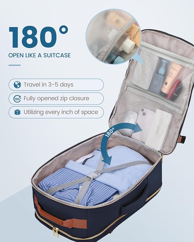 LOVEVOOK 40L Travel Backpack Flight Approved Carry on Backpack,3 Packing Cubes,Waterproof Personal Item Travel Bag,TSA Carry on Luggage Suitcase Travel Essentials,Gifts for Women & Men,fits 17" Laptop - Image 2