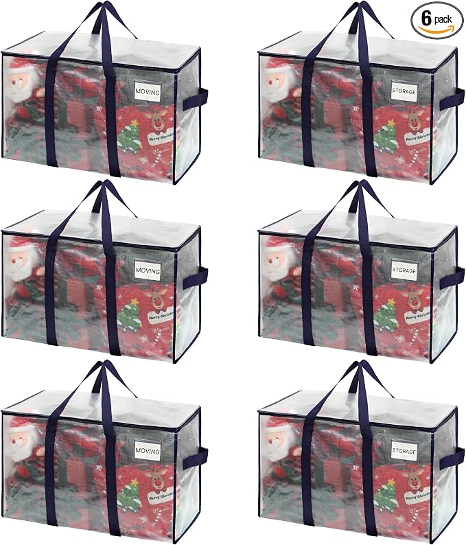 VENO 6 Pack Heavy Duty Moving Bags, Extra Large Storage Bags with Reinforced Handles & Strong Zippers, Foldable & Reusable Moving Box Alternative for Clothes & Dorm Storage by Veno