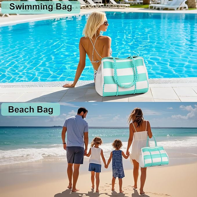 IBFUN Neoprene Bag, Large Multipurpose Beach Bag Neoprene Tote Bag with Inner Pocket for Women/Pool - Image 7