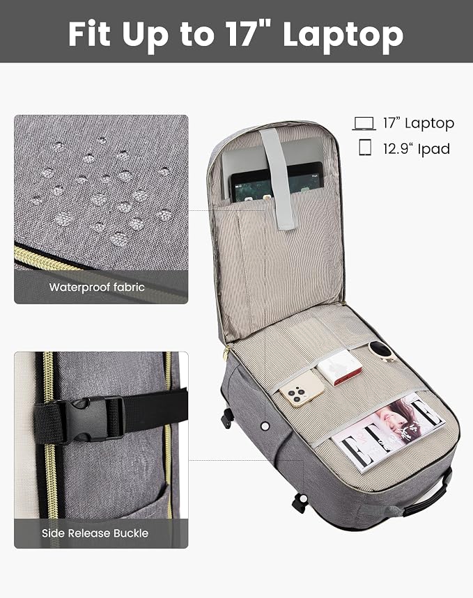 LOVEVOOK 50L Large Travel Backpack for Women & Men, Carry on Backpack Airline Approved, Waterproof Travel Essentials fits 18" Laptop, TSA Personal Item Travel Bag Sports Backpack with 3 Packing Cubes - Image 8