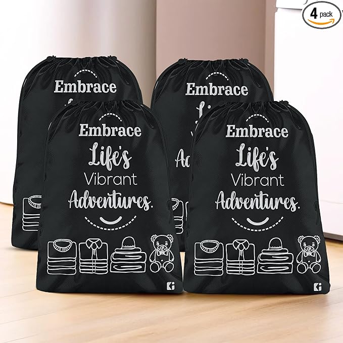 Kuber Industries Pack of 4 Cloth Storage Bag | Non-Woven Storage Organizer | Travel Cloth Carrying Bag | Garments Cover for Laundry | Travel Storage Organizer for Clothing | Large | Black by Kuber+Industries