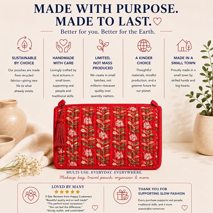 Huar Travel Makeup Bag- Large Capacity Cosmetic Bags for Women - Water Resistance Lining Portable Pouch & Open Toiletry Bag - Perfect Girls Makeup Organizer for Travel Essentials (Red) - Image 2