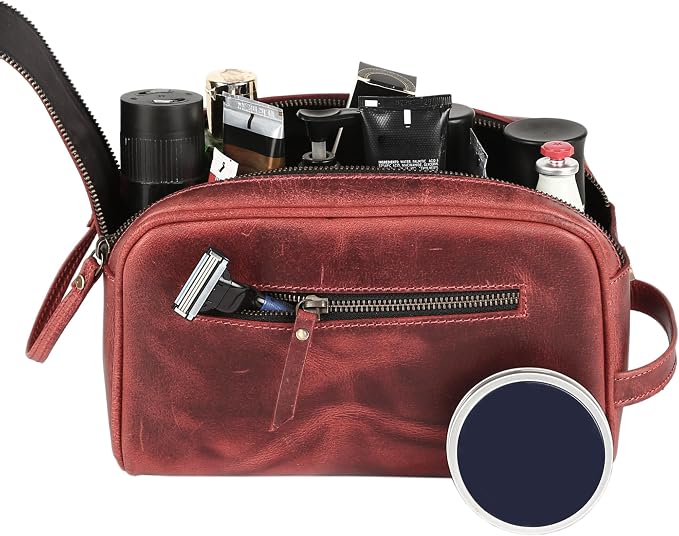 KomalC Leather Toiletry Bag for Men & Women – Handcrafted Travel Grooming Kit with Water-Resistant Lining and Secure Zipper Closure - Image 8