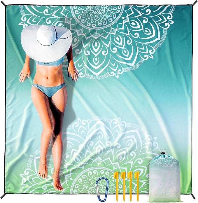 WIWIGO Beach Blanket Waterproof Sandproof Beach Mat 79" X 83"/10'x9'for 2-8 Adults Quick Drying Outdoor Picnic Mat Beach Accessories for Travel, Camping, Hiking - Image 2