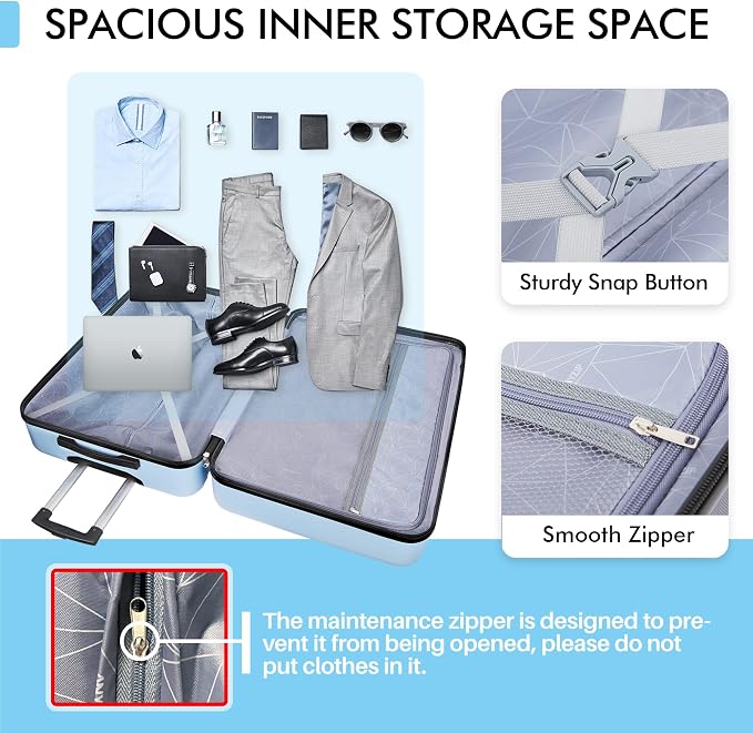 AnyZip Luggage PC ABS Hardside Lightweight Suitcase with 4 Universal Wheels TSA Lock Checked-Medium 24 Inch Light Blue - Image 6