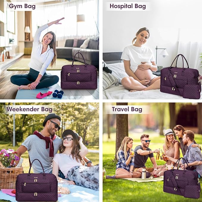 Travel Duffle Bag Weekender for Women - Carry-On Overnight Bag Personal Item Bag with Shoe Compartment & Wet Pocket Large Weekend Tote Bags with Toiletry Bag Hospital Bags for Labor and Delivery - Image 6