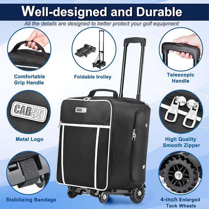 CAB55 Golf Trunk Organizer with 4 Wheels, 2 Layer Waterproof Car Golf Organizer with Separate Ventilated Compartment for 2 Pair Shoes, Golf Trunk Storage for Clothes, Accessories, Golf Gifts - Image 2