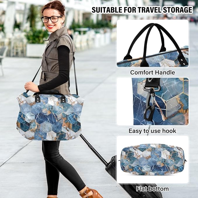 senya Weekender Bags Travel Duffel Gym Bag Hexagonal Nave Marble Carry on Overnight Tote Bag with Toiletry Bag for Airplane Travel Trip Gym Yoga, g366828860p1006c1071s2442 - Image 6