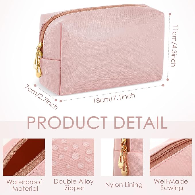 2 Pcs Makeup Bag Bulk PU Leather DIY Cosmetic Plain Preppy Makeup Pouch Portable Waterproof Toiletry Bags for Women Travel Pencil Case Cosmetic Organizer (Pink and Beige) - Image 2