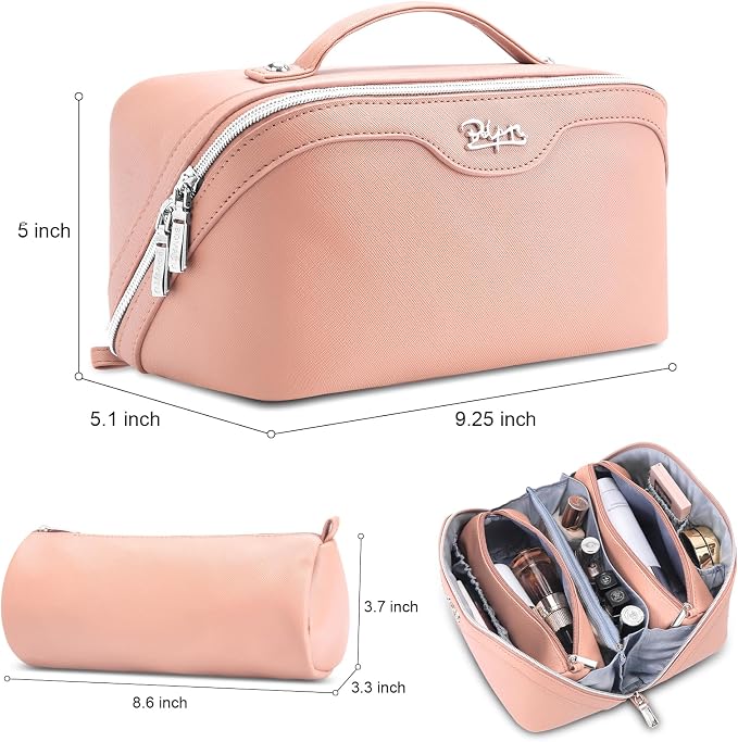 BOYATU Travel Makeup Bag Organizer Cosmetic Bag: 3 Pcs Set Make up Bags for Women with Handle - Waterproof Vegan Leather Toiletry Bags Travel Essentials Pouch with Compartments (C-05-Pink) - Image 2
