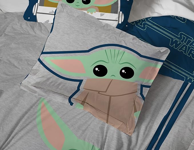 Star Wars Mandalorian Grogu Full Size Comforter Set 7 Piece Bedding, Gray | Baby Yoda, Bed in a Bag, Comforter Sheets Shams Pillowcases, Official Brand, Soft Microfiber, Machine Washable, Kids Gift - Image 6