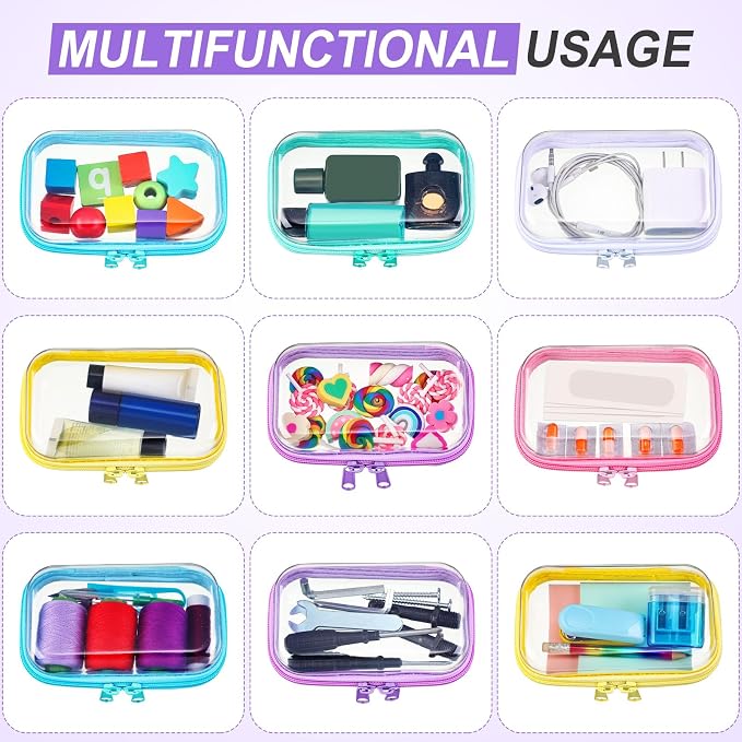 Sanwuta 6 Pcs Clear Hard Zipper Case Plastic Zipper Pouches Transparent Makeup Bag Pencil Case Pouches Toiletry Diaper Bag for Travel Toy Storage Organizer Bins(Colorful,5 x 3 x 2 Inch) - Image 7