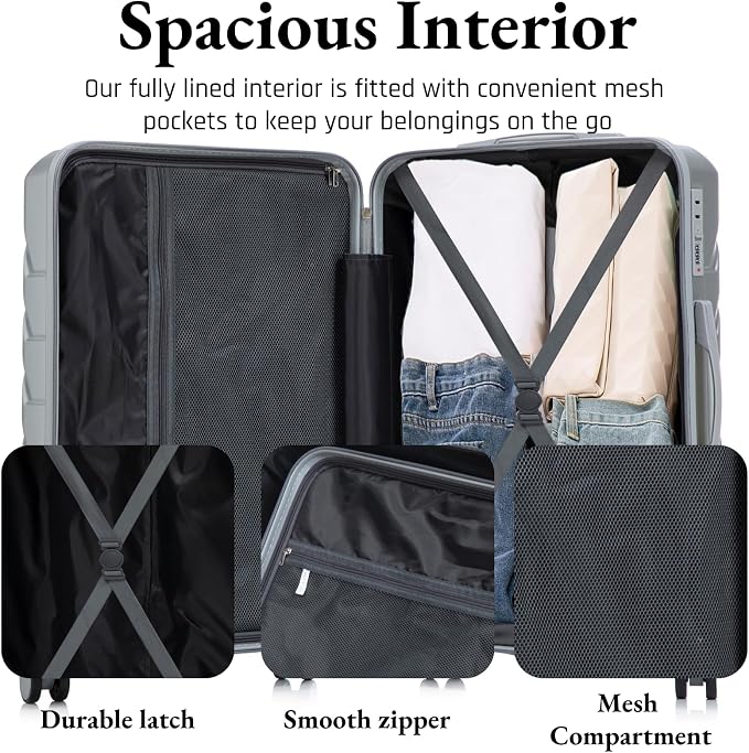 3-Piece ABS Spinner Luggage Set (20" 24" 28") with Combination Lock, Matching Hardshell Suitcases, Silver - Image 5