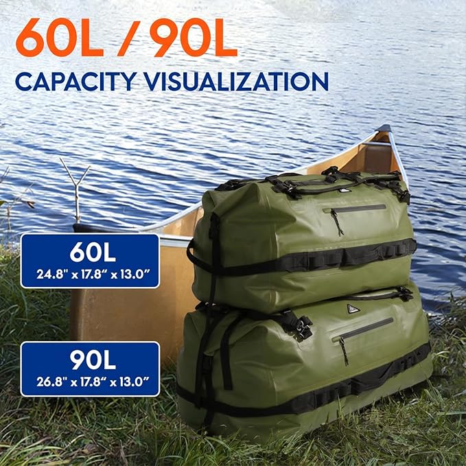 Haimont IPX7 Waterproof Roll-Top Dry Duffel Backpack | 60L/90L Sizes, 500D Tarpaulin, Welded Seams, Mesh Pockets, Boating & Kayaking - Image 7