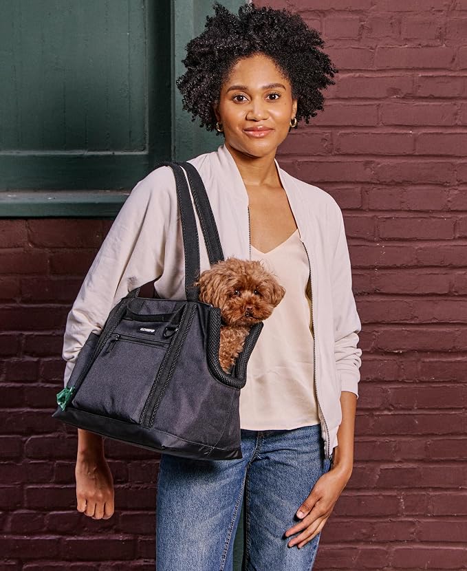 Cleverpup Transit Tote Dog Carrier for Small Dogs Under 8 lbs, 16x11x8 Soft-Sided 4-Pc Set with Waterproof Base, Plush Insert, Food Pouch, Mesh Head Opening - Small Graphite - Image 5