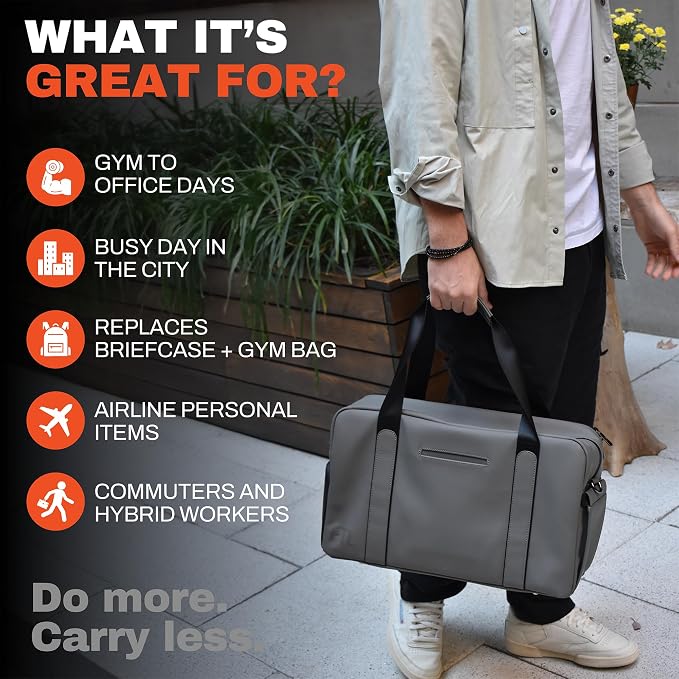 The FTL Lite Mens Gym to Office Bag - 17L Briefcase Gym Bag Hybrid with Shoe Compartment & 16" Laptop Sleeve - Executive Daily Carry & Overnight Duffel for Athletic Business Pros - Gray - Image 7