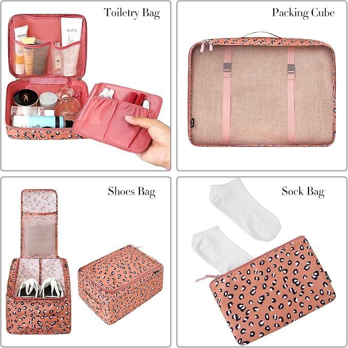 BAGAIL 8 Set Packing Cubes Luggage Packing Organizers for Travel Accessories-Pink Leopard - Image 4