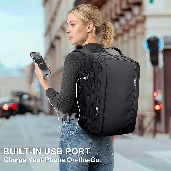 PIJUSHI Travel Backpack for Women, Fits 16" Laptop, Expandable 30L to 35L | Airline Approved Carry-on Luggage with Padded Laptop Compartment, USB Port, Wet Pocket, For Business, Commute - Image 6