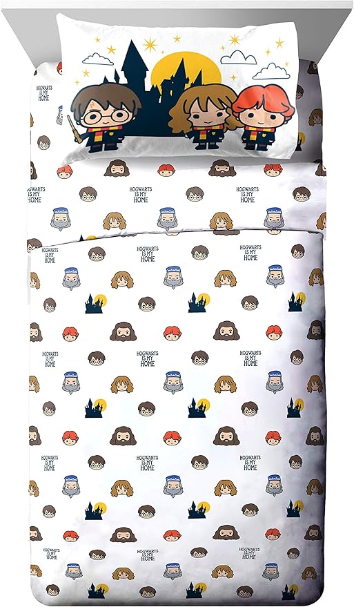 Jay Franco Harry Potter is My Home 4 Piece Twin Bed Set -Bedding Features Harry, Ron, Hermoine, Hagrid, and Dumbledore | Hogwarts, Bed in a Bag, Comforter Sheets Pillowcase, Official Product, Soft Microfiber, Machine Washable, Kids Gift - Image 4