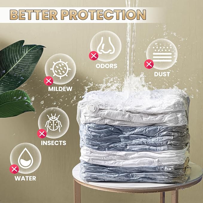 TAILI 6 Pack Vacuum Storage Bags, Cube Space Saver Bags Combo (3 Jumbo +3 Medium), Vacuum Seal Bags for Bedding, Clothing, Comforters, Blankets, No Pump Compression Cube, 2 Size, Cream - Image 6