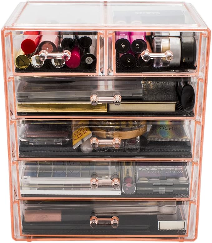 Sorbus Acrylic Makeup Organizer Set, 6-Drawer Vanity & Countertop Cosmetic Storage with Small & Wide Drawers, Pink Makeup Storage for Brushes, Lipsticks, Jewelry – Holiday Gift for Women & Teens - Image 9
