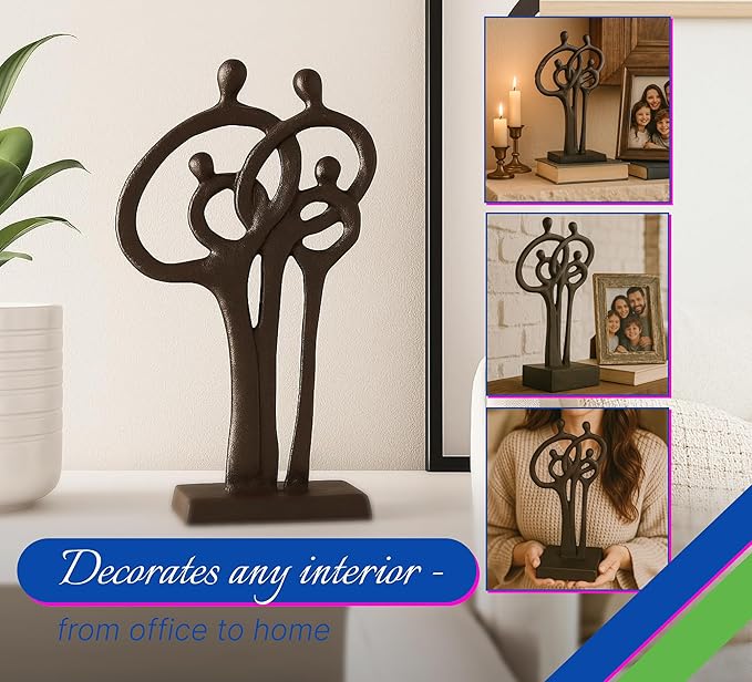 Wedding Bronze Statue 8,5 Inch - Cast Iron Sculptures and Statues for Home Decor - Aniversity Gifts for Men - Metal Art Decorative Objects - Cast Iron Sculpture - Contemporary Family of 4 Ring of Love