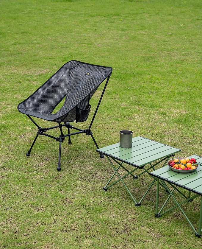 iClimb Ultralight Compact Camping Folding Beach Chair with Anti-Sinking Large Feet and Back Support Webbing (Black Grid- Square Frame) - Image 5