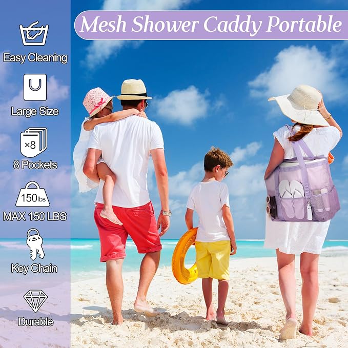Hillban Large Beach Mesh Bags Bulk for Women Beach Tote Bag with 8 Pocket Zipper Waterproof Sandproof for Pool Cruise Ship - Image 6