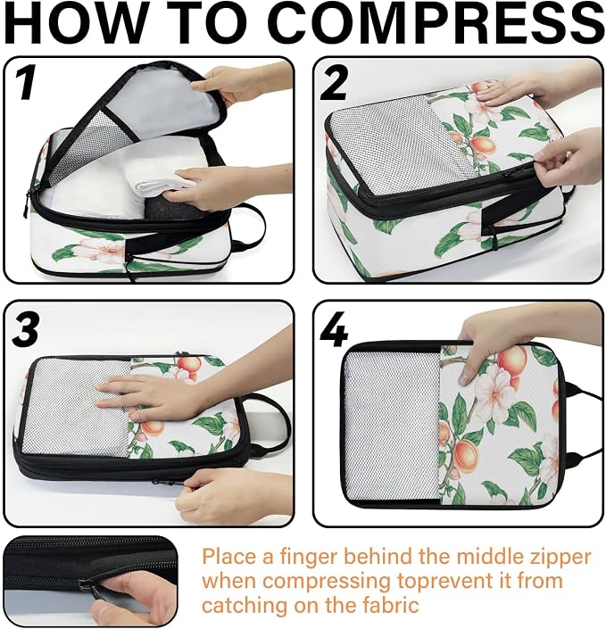 Floral Peach 6 Set Compression Packing Cubes for Travel Luggage Carry On Suitcase Compressible Expandable Packing Cubes Organizers Bag - Image 4