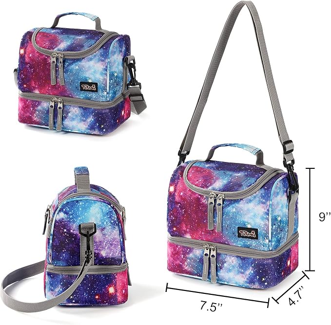 Tilami Rolling Backpack 18 inch Double Handle with Lunch Bag Wheeled Kids Backpack for Girls and Boys, Galaxy - Image 6