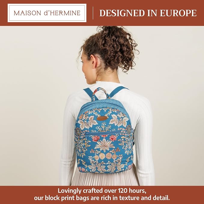 Maison d' Hermine Backpack for Women Men Cotton Shoulder Multipurpose Rucksack with Small Pouch Lightweight Multi Pocket Bag for Travel Work Beach Perfect for Spring Summer (Marquise - Blue) - Image 2