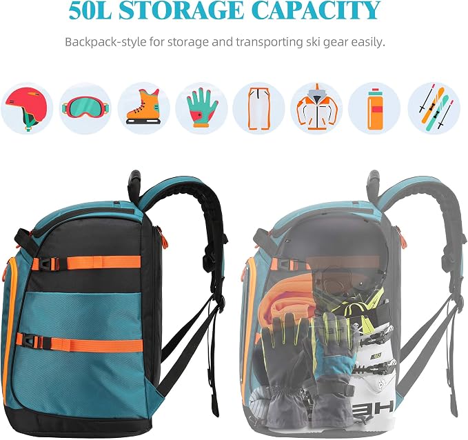 TurnWay Ski/Snowboard Boot Backpack/Ski Boot Backpack | Excellent for Store All Gear | Travel with Waterproof Exterior, Reflective Strip for Men, Women and Youth - Image 6