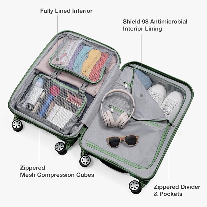 Traveler's Choice Pagosa Hardshell Expandable Luggage with Spinner Wheels, Green, 2-Piece Set (22/27) - Image 7