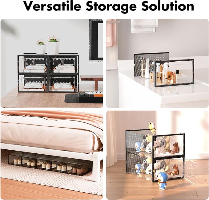 Foluck 15 Pack Shoe Storage Organizer Box Container Clear Plastic Stackable | Interlocking Design, Sturdy Dustproof Breathable, Fits Men's Size 9 Women's Size 10, for Closet Entryway Under Bed - Image 6