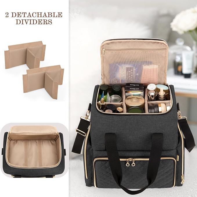 LUXJA Large Travel Makeup Bag with 3 Removable Cases, Cosmetic Bag with Detachable Dividers (Patent Pending), Black - Image 2