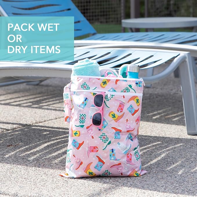 Bumkins - Waterproof Wet Bag, Wet/Dry Clutch & Clear Travel Bags - For Beach, Baby, Travel, Cloth Diapers, Pump Parts, Pool, Gym, Toiletries - Reusable & Easy to Clean - Cowgirl Boots - 5 Pack - Image 4