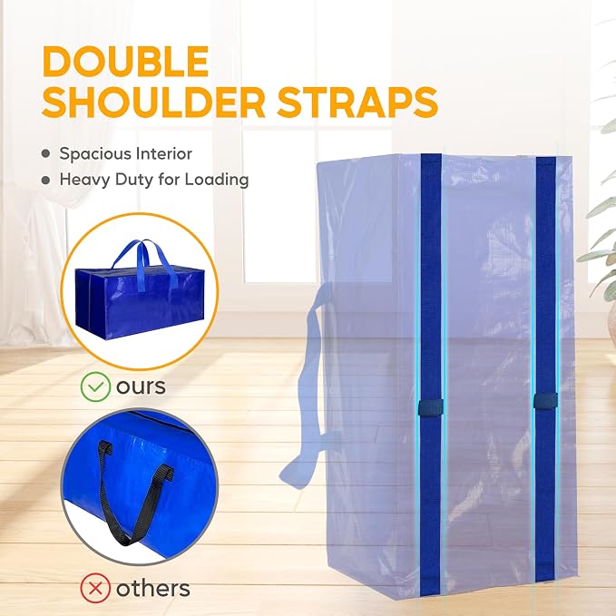 HealSmart 4 Pack Extra Large Moving Bags with Zippers & Carrying Handles, Heavy-Duty Storage Tote Moving Boxes for Dorm Room Essentials Storage Bags, Blue - Image 3