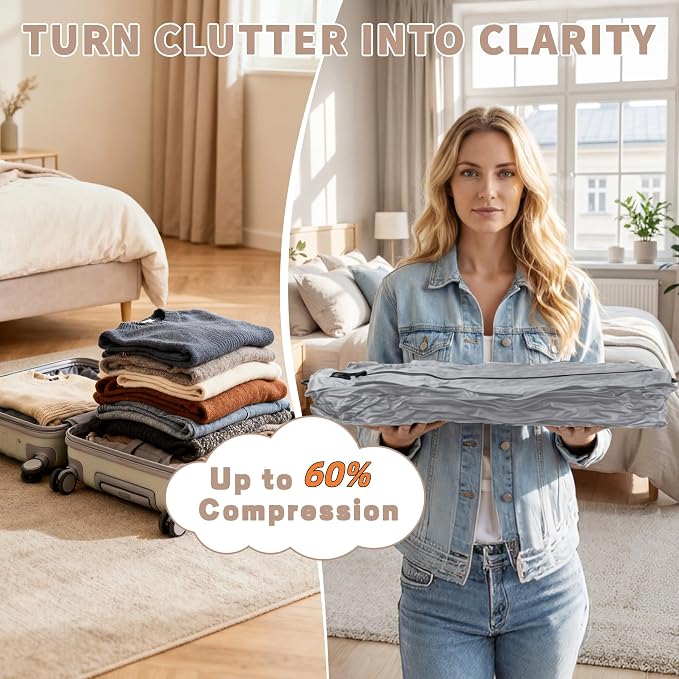 ONTYZZ Travel Vacuum Compression Bags, IPX8 Waterproof Luggage Space Saver Bags, Reusable TPU Vacuum Seal Bags for Travel Clothes Storage, 2 Pack Dark Grey - Image 5