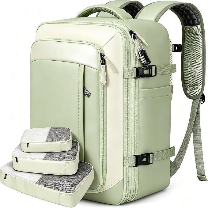 Vancropak Carry on Backpack for Airplane, Travel Backpack Fits 17.3" Laptop | Shoe Compartment, 3 Packing Cubes, 18x14x8 Travel Backpack, 40L Expandable Suitcase, Lightweight Anti Theft Weekender Bag by Vancropak
