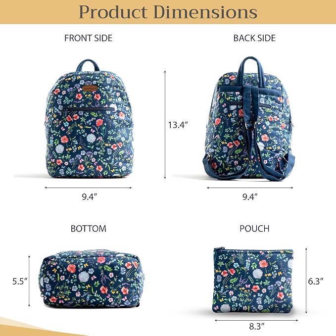Maison d' Hermine Backpack for Women Men Cotton Shoulder Multipurpose Rucksack with Small Pouch Lightweight Multi Pocket Bag for Travel Work Beach Perfect for Spring Summer (Just Floral - Blue) - Image 5