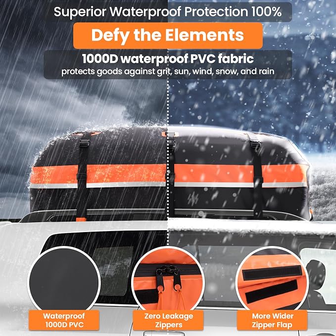 Sailnovo Car Rooftop Cargo Carrier 21 Cubic Feet, Waterproof 1000D PVC Car Roof Bag with Anti-Slip Mat, Combination Lock, Storage Bag, Door Hooks & Tie-Down Strap fit Vehicle with/Without Luggage Rack - Image 3