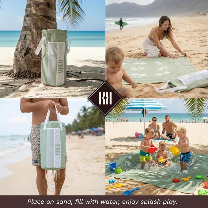 2-in-1 Kids, Baby & Infants Beach Pool & Waterproof Picnic Blanket - Large 6.5' Portable Paddling, Pool & Play Mat & Waterproof Carrying Bag, Outdoor Summer Gear, Toddle Child & Kid Bayside Green Sage - Image 5