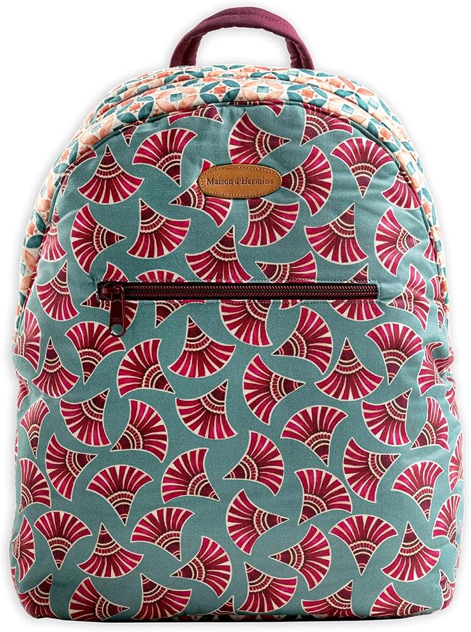 Maison d' Hermine Backpack for Women Men Cotton Shoulder Multipurpose Rucksack with Small Pouch Lightweight Multi Pocket Bag for Travel Work Beach Perfect for Spring Summer (Bamako - Coumba) by MaisondHermine