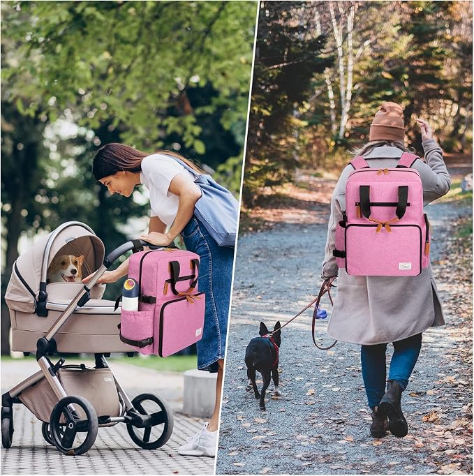 Modoker Dog Travel Bag, Airline Approved Backpack for Pet Accessories Organizer with 2 Food Storage, 2 Collapsible Bowls, Pink - Image 6