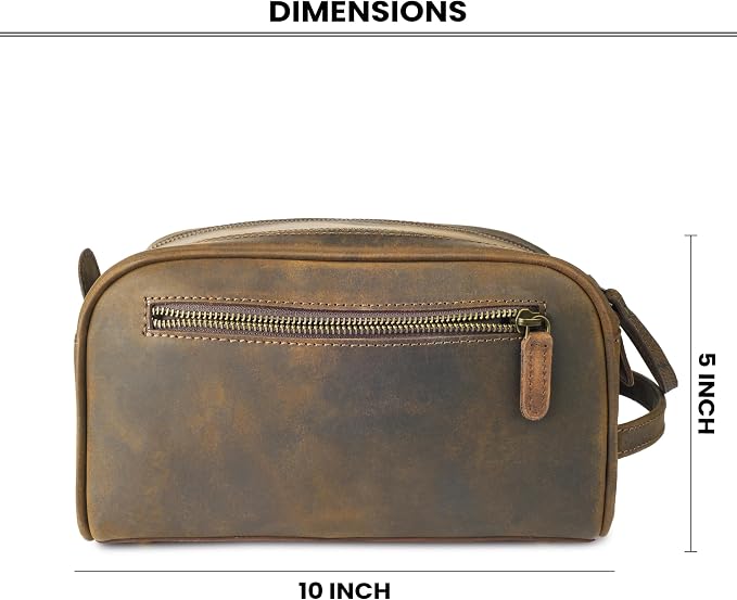 Rasavi Genuine Leather Travel Toiletry Bag, Handcrafted Vintage Water-Resistance Dopp Kit, Large Shaving & Bathroom Organizer - Gift for Men & Women - Rustic Town - Image 6